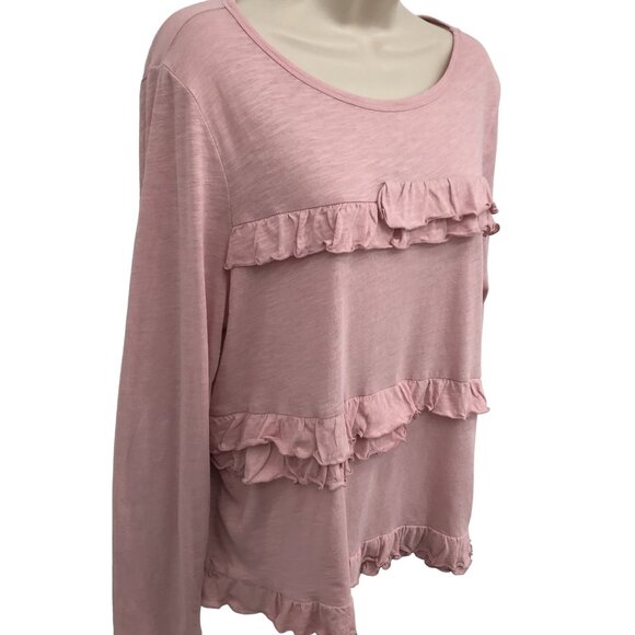 J Crew Womens Pink Ruffle Scoop Neck Long Sleeve Top Size L - Picture 2 of 8